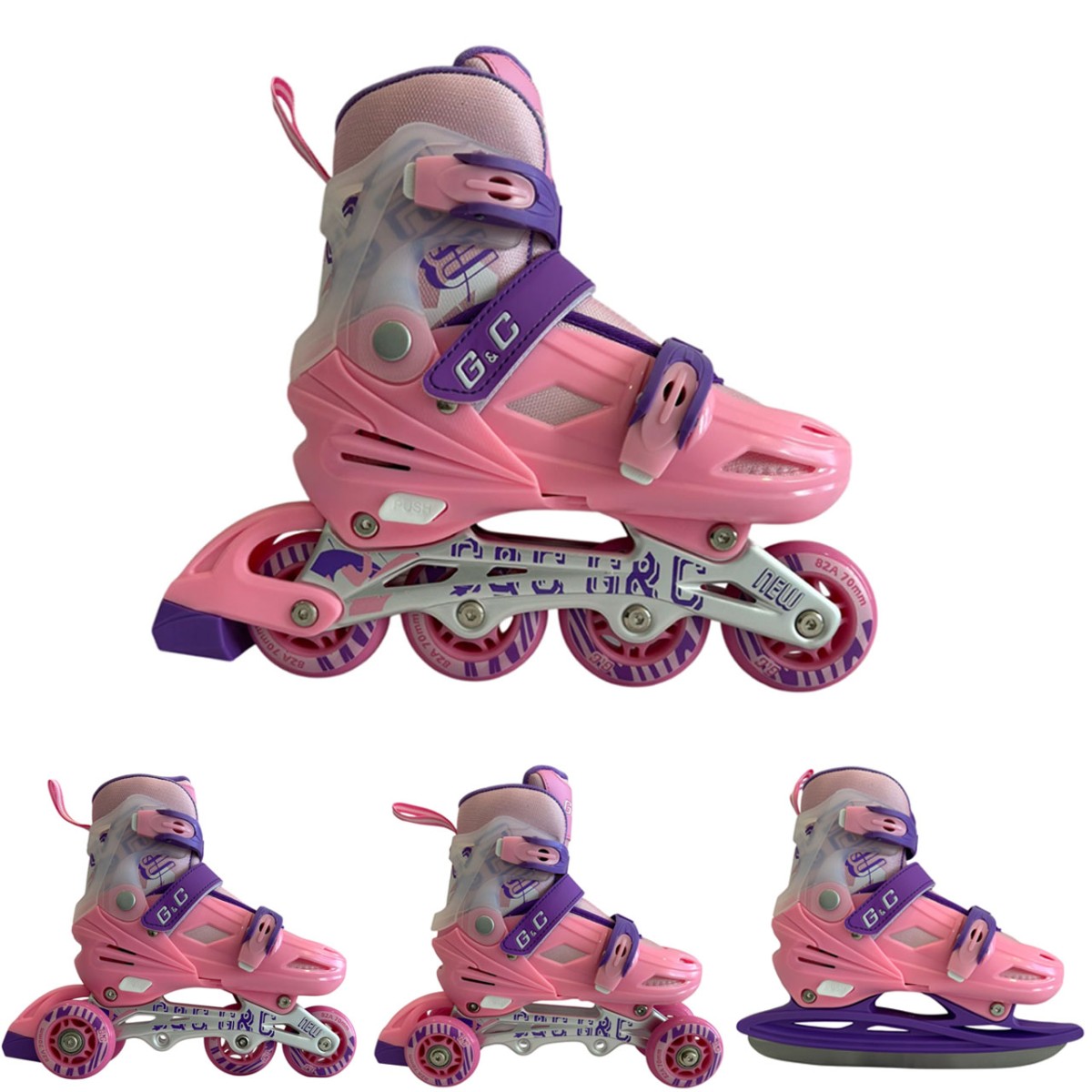 Αυξομειούμενα Roller GC BW125 ΣΕΤ 4 ΣΕ 1 INLINE SKATES  Ροζ/Μωβ- Large(39-42)