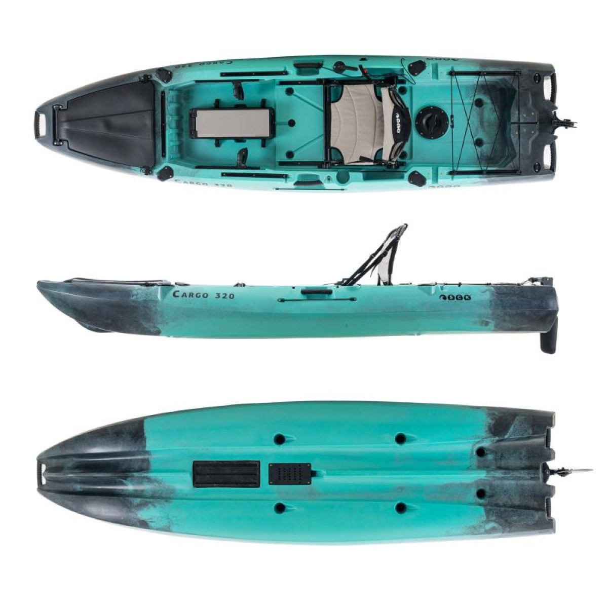 Cargo 320 Μονοθέσιο Pedal Kayak ready με αλουμινίου κάθισμα και τιμονιέρα SCK | Μαύρο-Τυρκουάζ