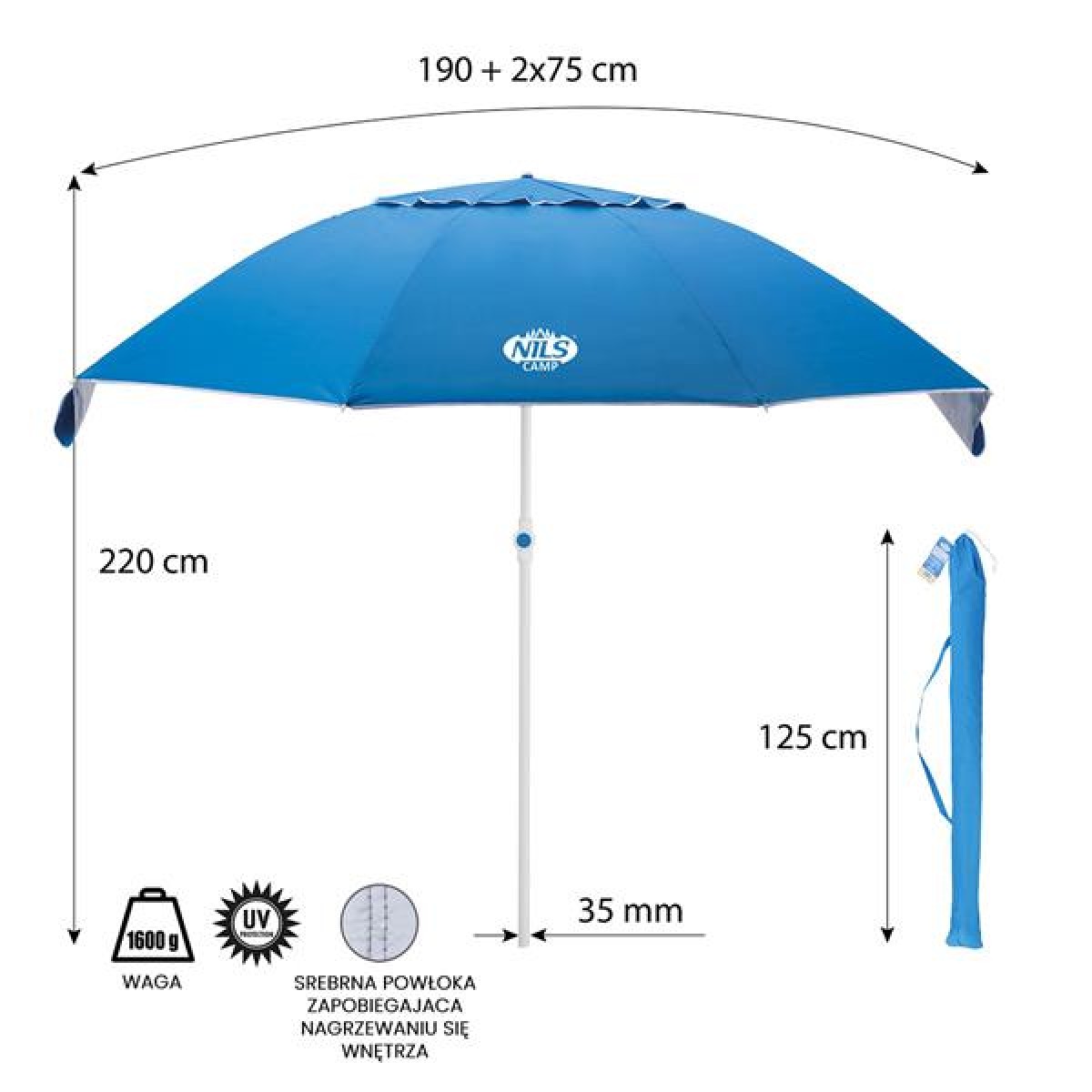 Ομπρέλα Παραλίας NC7822 220 CM NILS CAMP 15-08-101