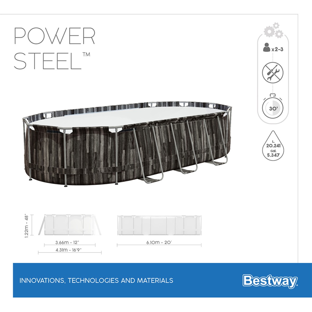 Πισίνα 5611R POWER STEEL OVAL POOL Bestway 610X366X122CM