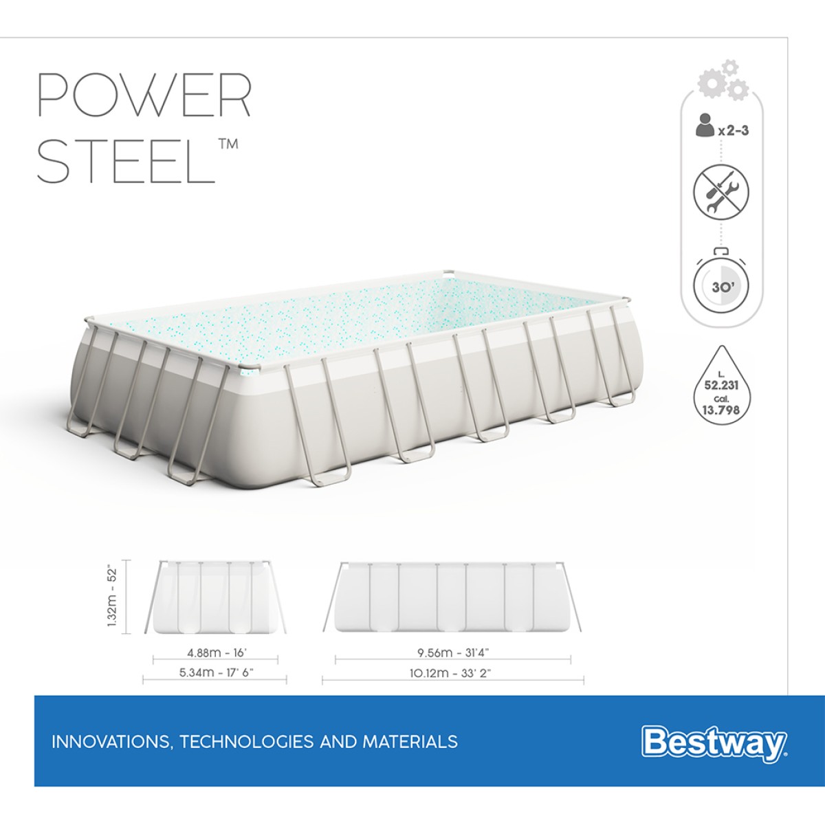 Πισίνα 56623 POWER STEEL POOL 956 Χ 488 Χ 132cm Bestway