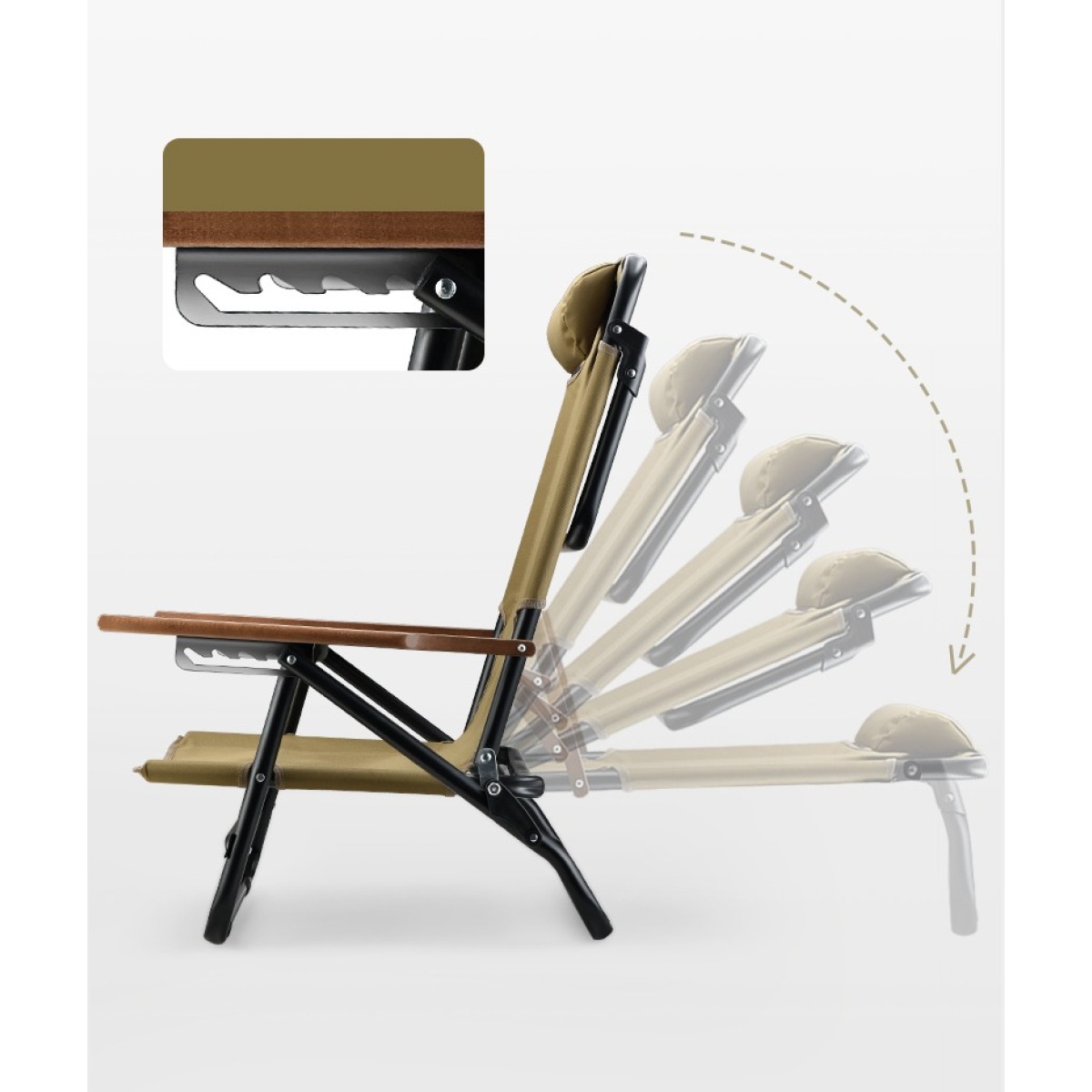 Πτυσσόμενη Καρέκλα Παραλίας Αλουμινίου Highspeed Λαδί με Ανάκλιση 5 θέσεων