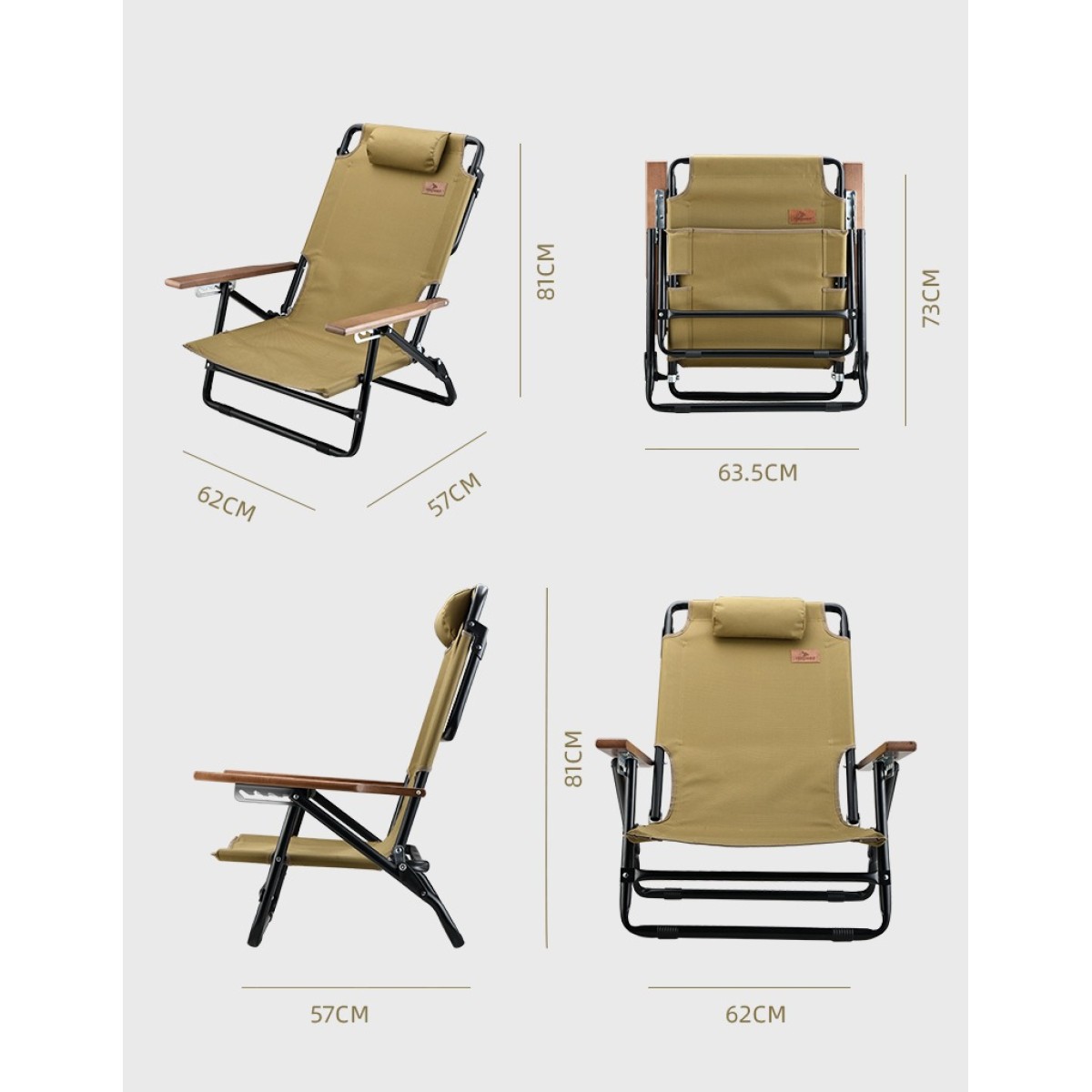 Πτυσσόμενη Καρέκλα Παραλίας Αλουμινίου Highspeed Λαδί με Ανάκλιση 5 θέσεων