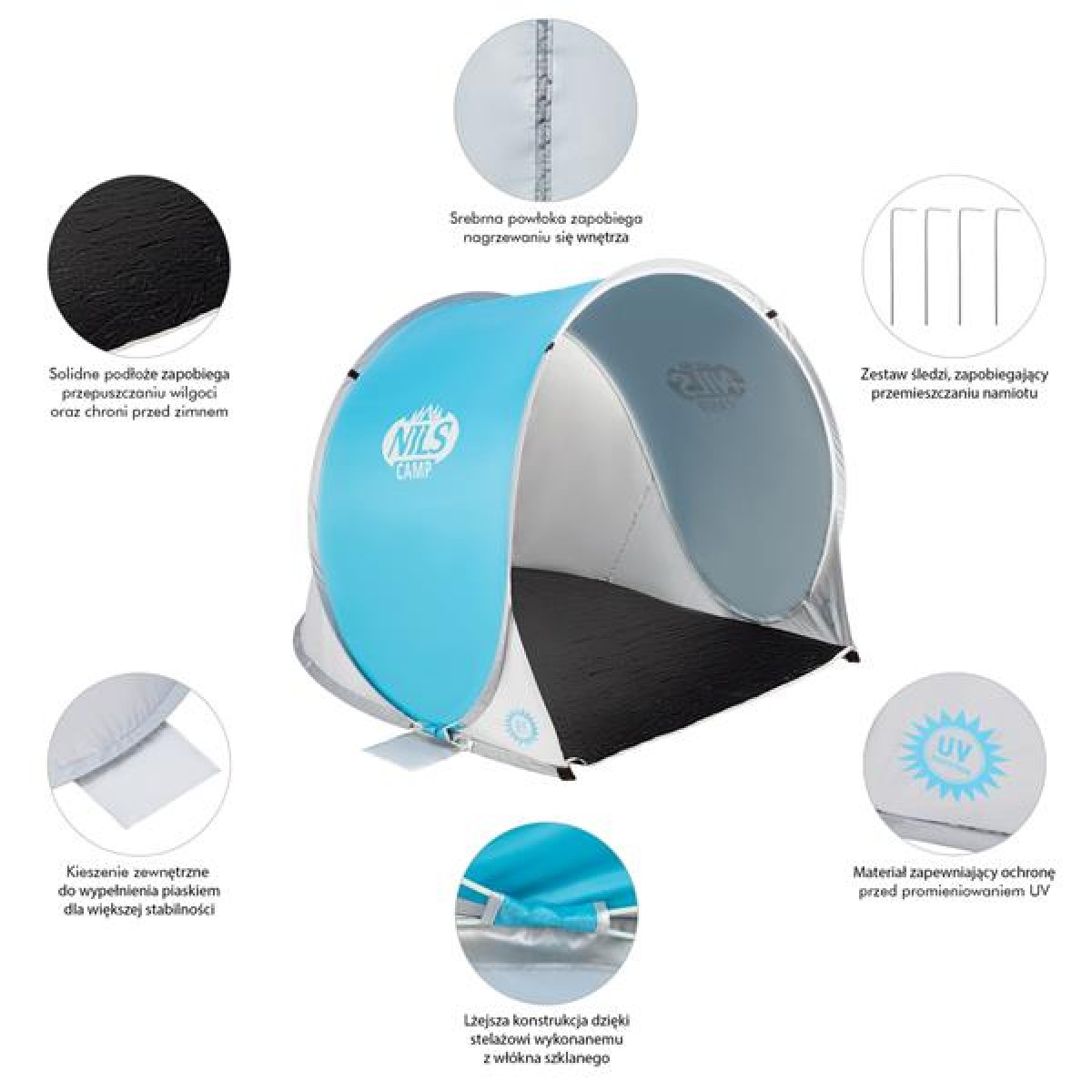 Τέντα Παραλίας NILS Camp Pop UP NC3173 Μπλε/Γκρι
