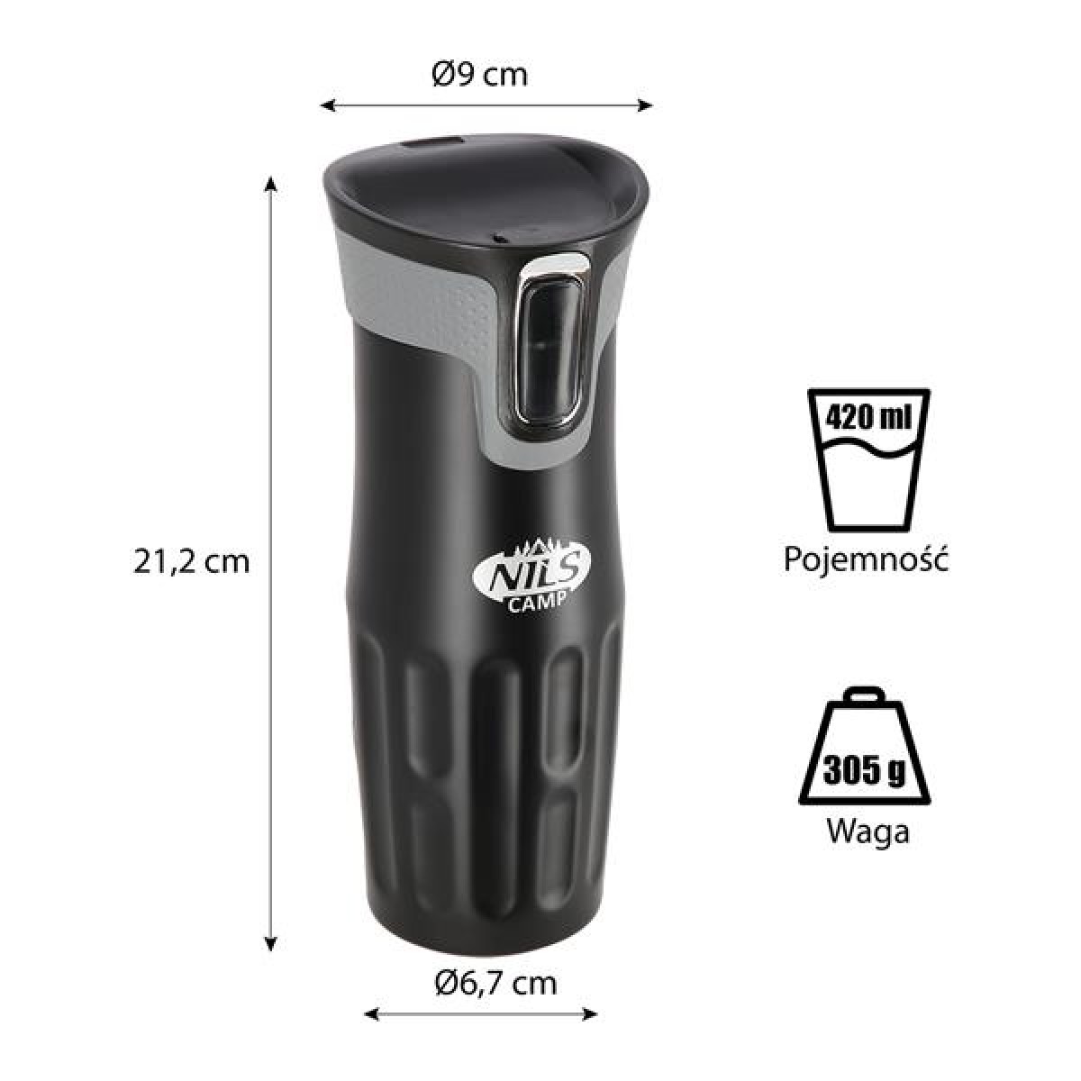 Θερμός NCC06 Black Thermal Cup Nils Camp 420ml