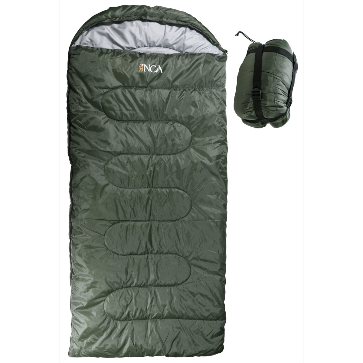 Υπνόσακος INCA Foldpack με μαξιλάρι Χακί 220χ95cm με ιμάντες συμπίεσης