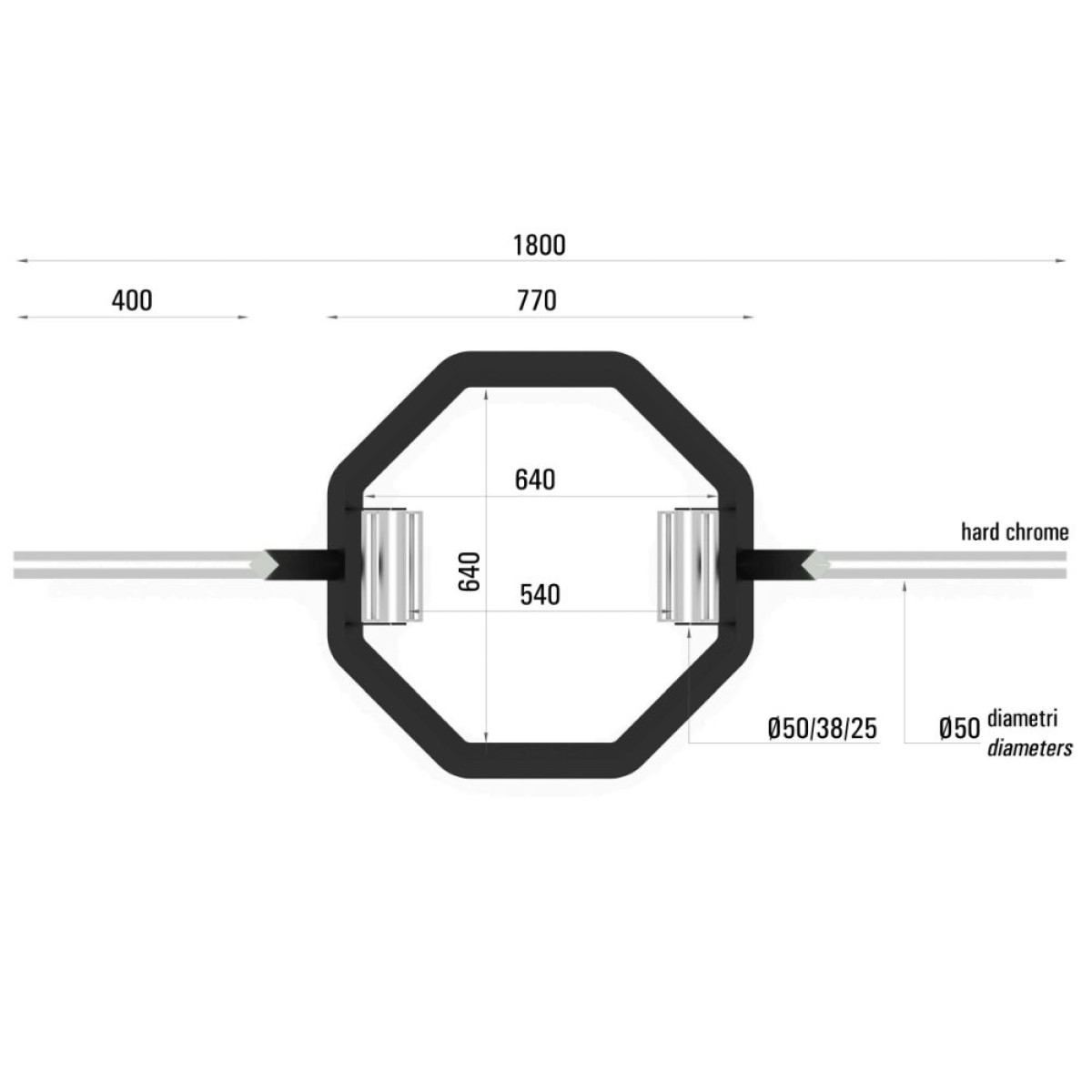 Μπάρα Trap Ολυμπιακού Τύπου Φ50 χωρίς Κολάρα 180cm ΗΕΧ 300kg Toorx