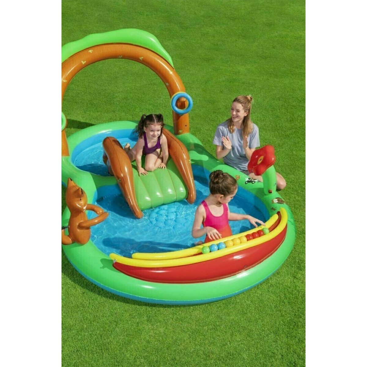 Παιδική Πισίνα Φουσκωτή 295x199x30εκ. Πράσινη Friendly Woods Play Center Bestway