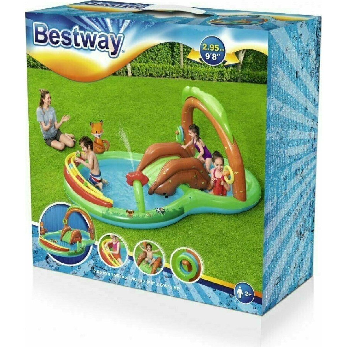 Παιδική Πισίνα Φουσκωτή 295x199x30εκ. Πράσινη Friendly Woods Play Center Bestway