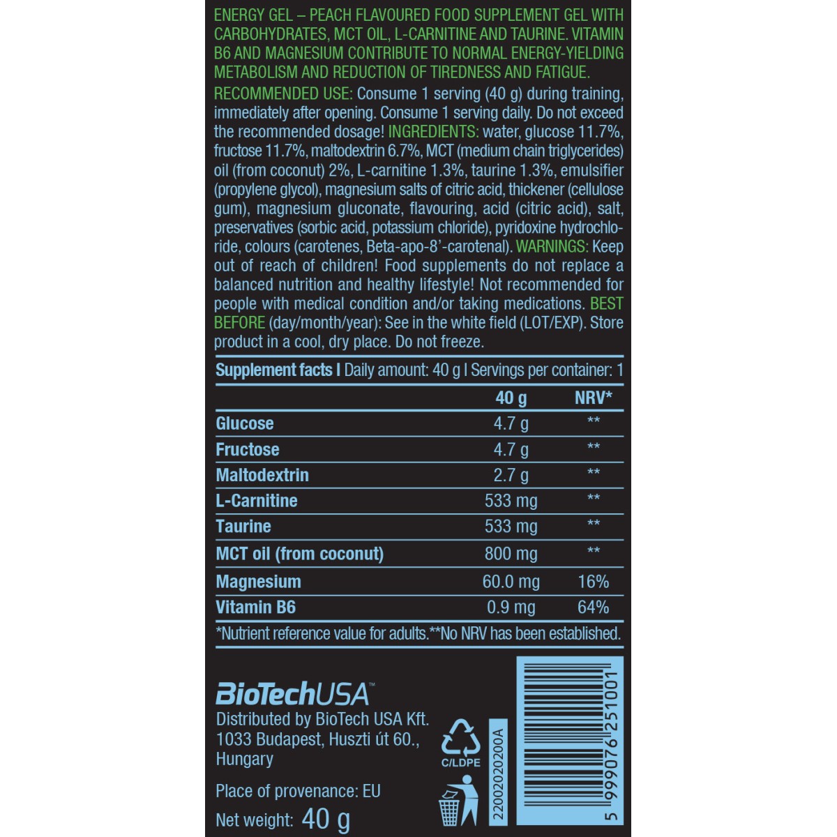 Energy Gel 40gr (BIOTECH USA)