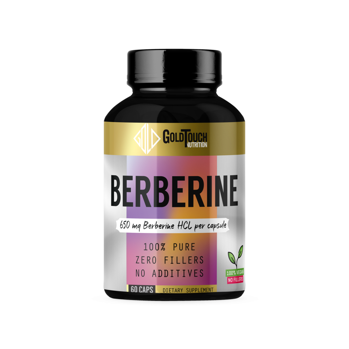 Berberine HCL (650mg/cap) No fillers -60caps-Gold Touch Nutrition