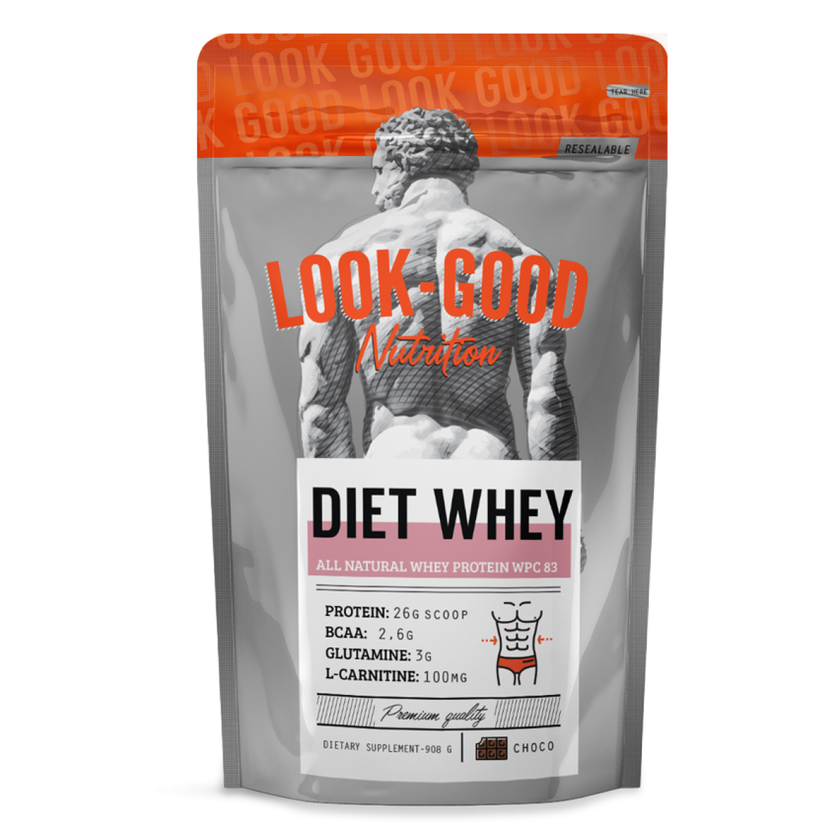 Diet WHEY Πρωτεΐνη Chocolate (908g) - LookGoodNaked