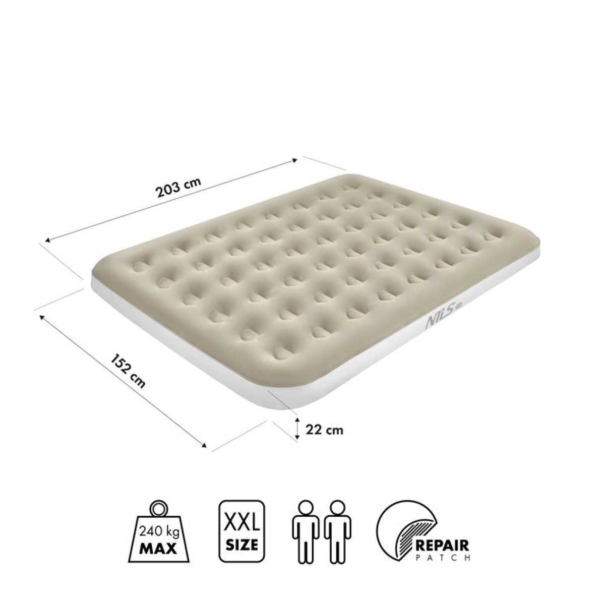 Φουσκωτό Στρώμα Ύπνου XXL Διπλό NILS CAMP NC2803  203x152x22cm Μπεζ